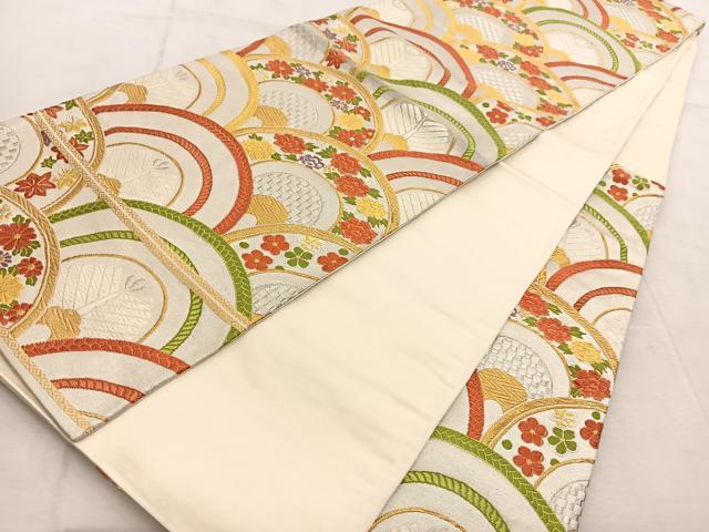 平和屋着物◎西陣 六通柄袋帯 唐織 花松青海波 金銀糸 正絹 逸品 BAAU9758yc