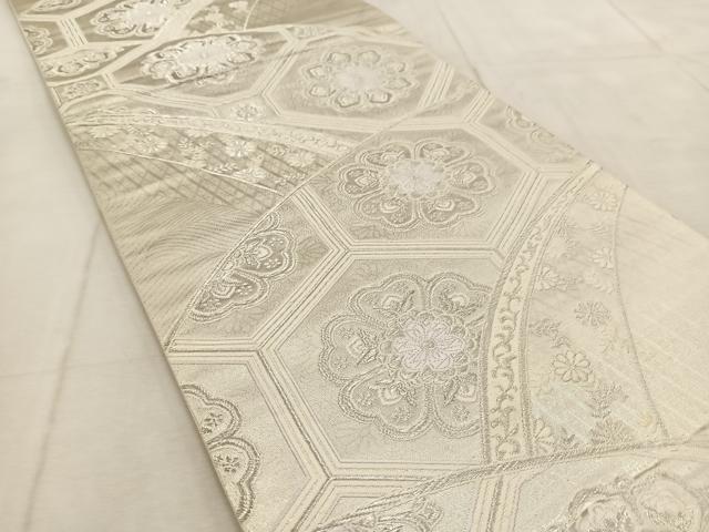 平和屋着物◎六通柄袋帯 唐織 亀甲花文 銀糸 正絹 逸品 BAAU9914yc
