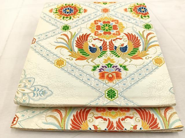 平和屋着物◎六通柄袋帯 唐織 向かい鳳凰花菱文 金糸 正絹 逸品 BAAU9944yc