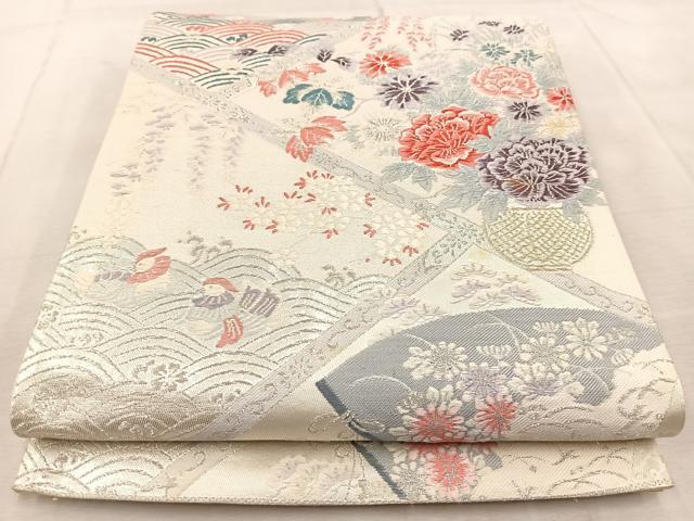 平和屋着物◎六通柄袋帯 唐織 吉祥花鳥文 金銀糸 正絹 逸品 BAAU9953yc