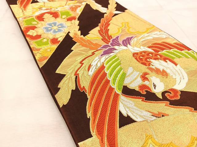 平和屋着物◎六通柄袋帯 唐織 鳳凰檜扇花文 金銀糸 正絹 逸品 BAAU9928yc