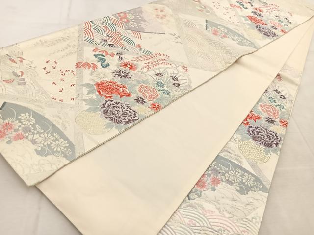 平和屋着物◎六通柄袋帯 唐織 吉祥花鳥文 金銀糸 正絹 逸品 BAAU9953yc