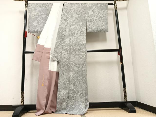 平和屋着物●山岡古都・古都染人 染織美術品 薬墨染 天目織 お召 草花文 正絹 逸品 未使用 AABB7263ph