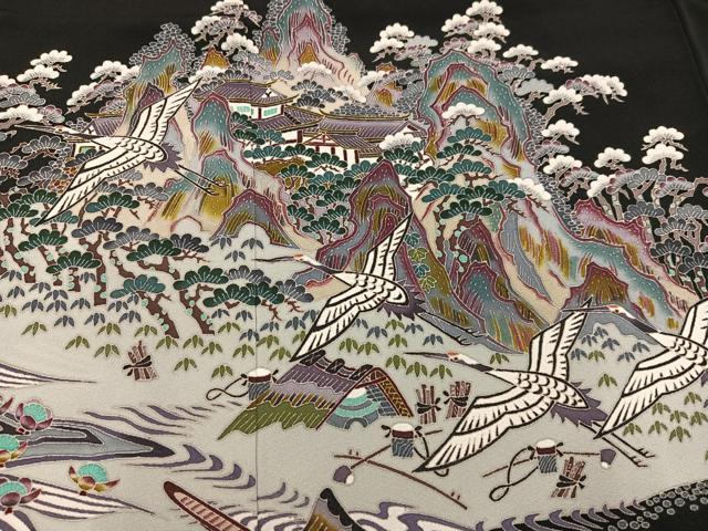 平和屋着物●本加賀友禅作家 村田幸司 黒留袖 飛鶴風景浜松文 正絹 逸品 AABB8162ph