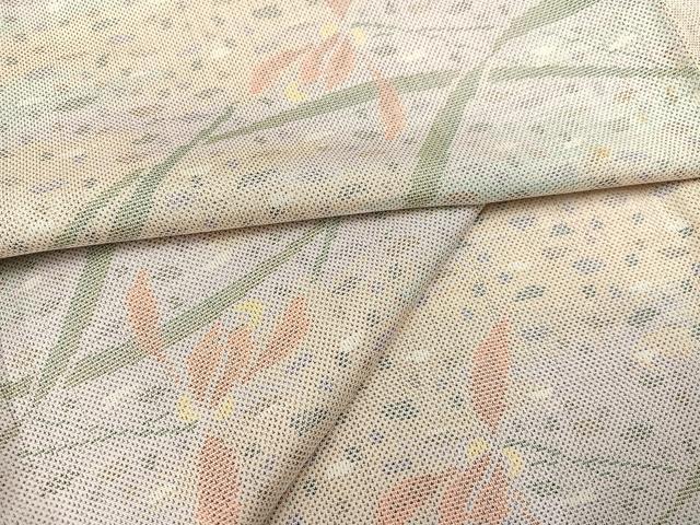 平和屋着物●本場大島紬 白大島 カタス9マルキ 草花文 正絹 逸品 AABB8169ph