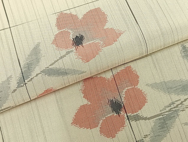 平和屋着物▽上質な紬 単衣 草花文 正絹 逸品 未使用 AABB2276fy