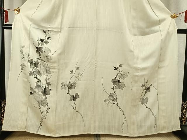 平和屋着物▽訪問着 単衣 手描き 蔦の葉文 正絹 逸品 未使用 AABB2355fy