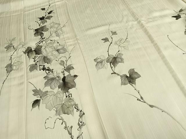 平和屋着物▽訪問着 単衣 手描き 蔦の葉文 正絹 逸品 未使用 AABB2355fy
