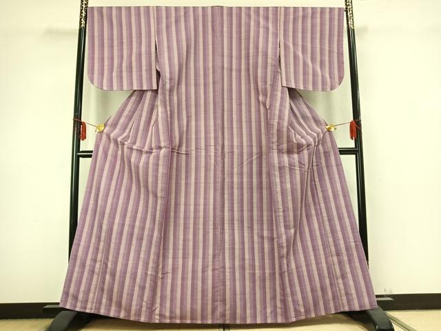 平和屋着物▽上質な紬 単衣 縞 正絹 逸品 AABB2326fy