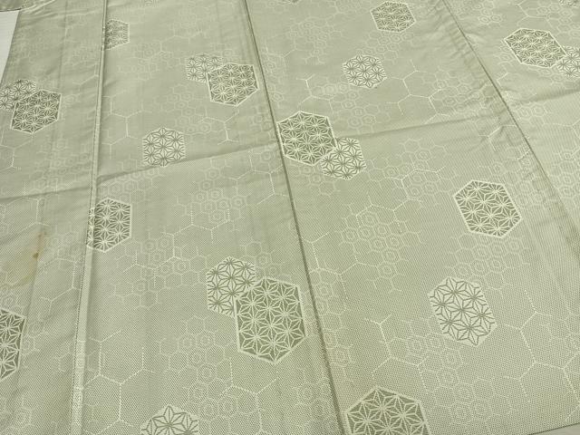 平和屋着物▽お召 単衣 亀甲麻の葉文様 正絹 逸品 AABB2331fy
