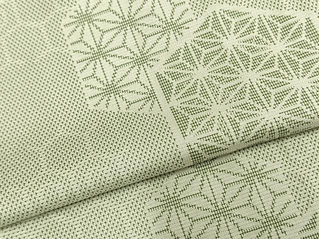 平和屋着物▽お召 単衣 亀甲麻の葉文様 正絹 逸品 AABB2331fy