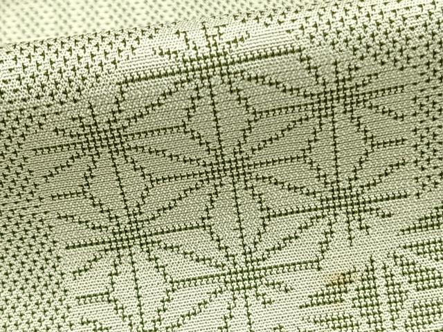 平和屋着物▽お召 単衣 亀甲麻の葉文様 正絹 逸品 AABB2331fy
