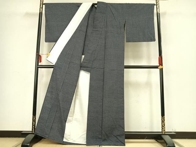 平和屋着物▽上質な紬 単衣 十字絣 縞 正絹 逸品 AABB2320fy