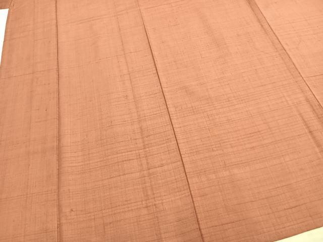 平和屋着物▽上質な紬 単衣 色無地 珊瑚朱色 正絹 逸品 AABB2318fy
