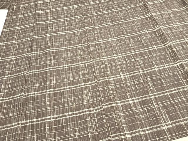 平和屋着物▽上質な紬 単衣 格子 正絹 逸品 AABB2344fy