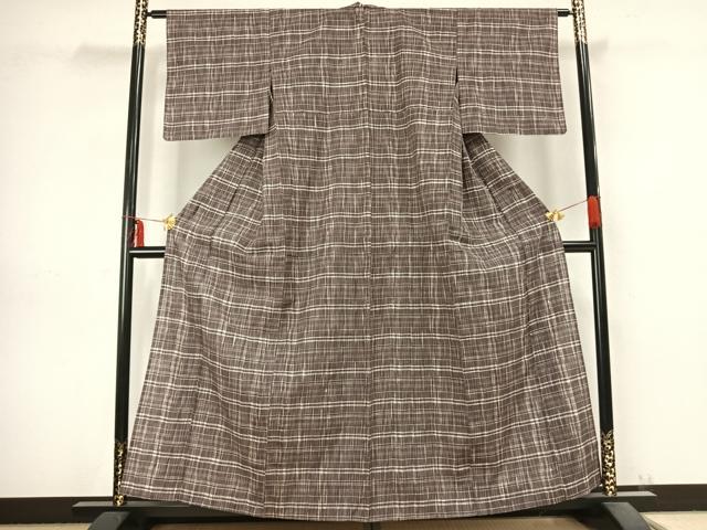 平和屋着物▽上質な紬 単衣 格子 正絹 逸品 AABB2344fy