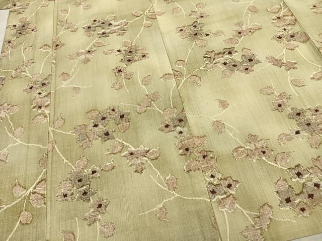 平和屋着物▽上質な紬 単衣 枝花文 正絹 逸品 AABB2339fy