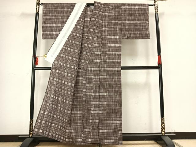 平和屋着物▽上質な紬 単衣 格子 正絹 逸品 AABB2344fy