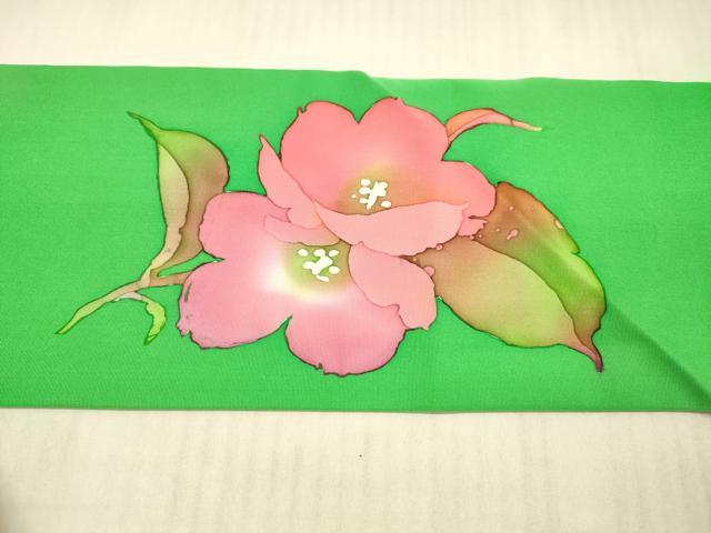 平和屋着物●塩瀬 九寸名古屋帯 ろうけつ染め 作家物 手描き 草花文 正絹 逸品 DAAX8528cm