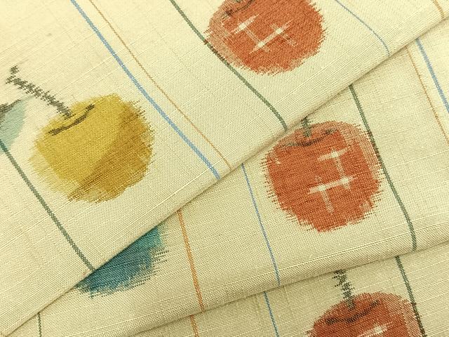 平和屋着物▽上質な紬 単衣 林檎 正絹 逸品 未使用 AABB2370fy