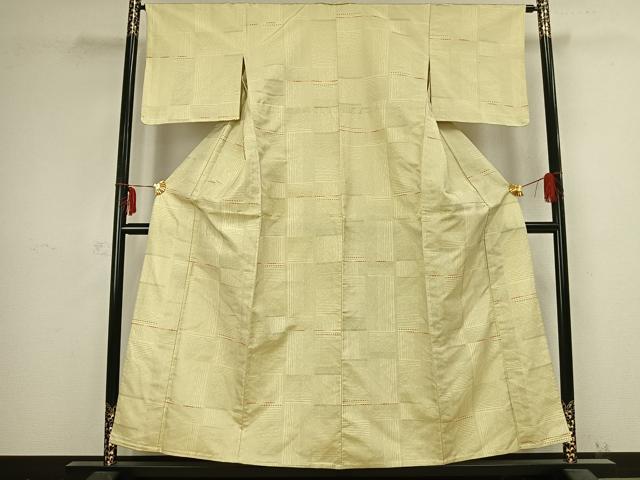 平和屋着物▽上質な紬 単衣 刺繍 抽象文様 正絹 逸品 AABB2382fy