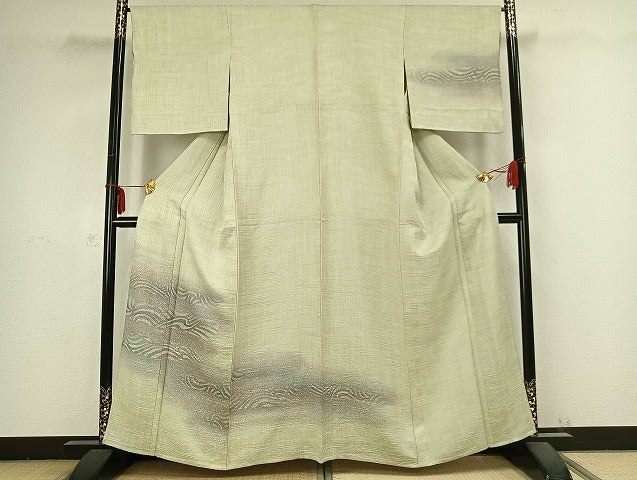 平和屋着物▽訪問着 単衣 横段文 暈し染め 正絹 逸品 AABB2357fy