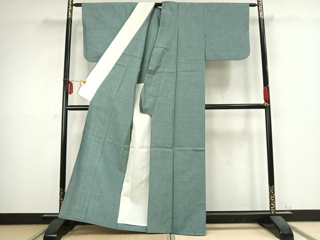 平和屋着物▽本場結城紬 重要無形文化財 単衣 色無地 薄青色 正絹 逸品 AABB2405fy