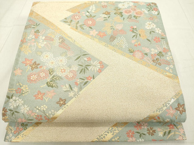 平和屋着物◎六通柄袋帯 切嵌花文 金糸 正絹 逸品 DAAY3634cd