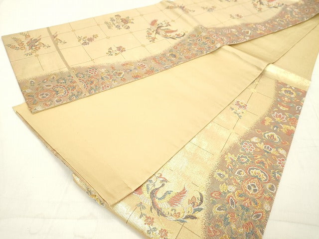 平和屋着物◎六通柄袋帯 鳳凰花文 金糸 正絹 逸品 DAAY3635cd
