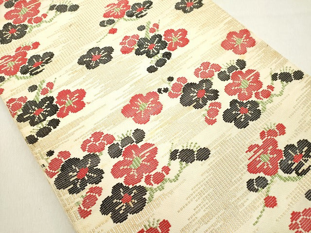 平和屋着物◎六通柄袋帯 霞花文 金糸 正絹 逸品 DAAY3585cd