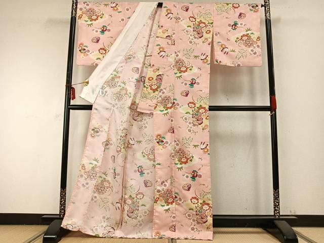 平和屋着物▽ R.KIKUCHIブランド 小紋 単衣 草花鞠文 洗える着物 AABB2432fy
