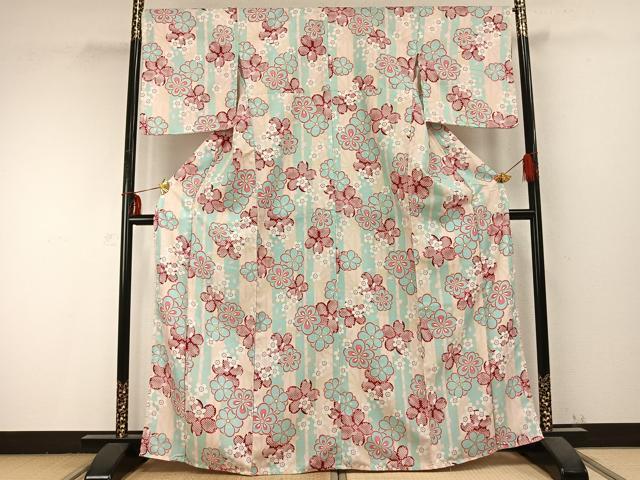 平和屋着物▽ R.KIKUCHIブランド 小紋 単衣 舞花文 洗える着物 AABB2428fy