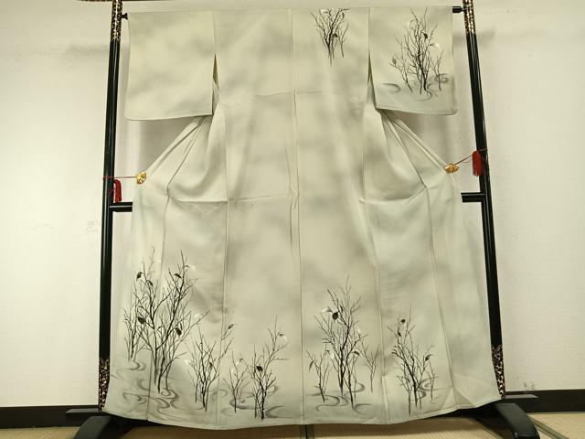 平和屋着物▽訪問着 単衣 手描き 枝葉文 暈し染め 正絹 逸品 AABC0241fy