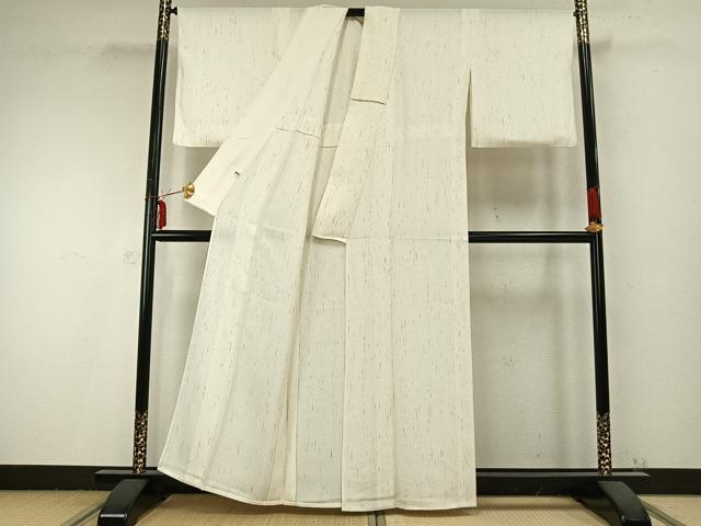 平和屋着物▽ぜんまい紬 単衣 縞 正絹 逸品 AABC0246fy