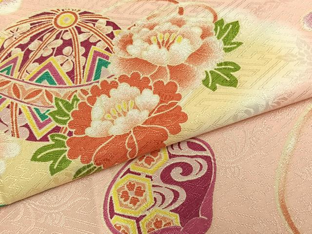 平和屋着物▽ R.KIKUCHIブランド 小紋 単衣 草花鞠文 洗える着物 AABB2432fy