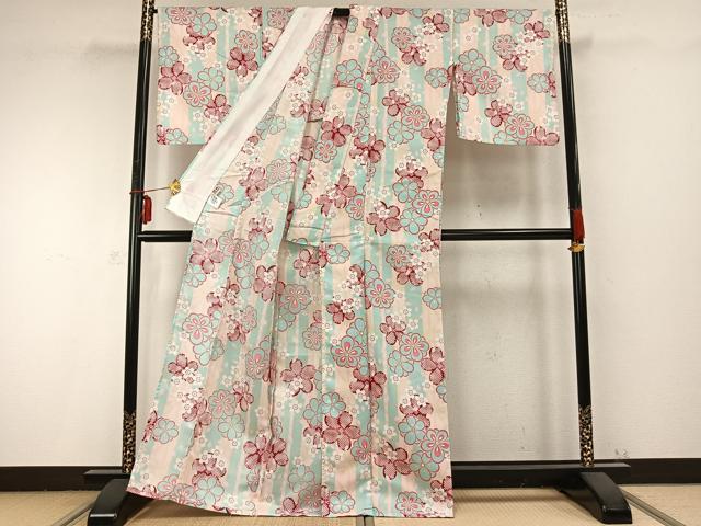 平和屋着物▽ R.KIKUCHIブランド 小紋 単衣 舞花文 洗える着物 AABB2428fy