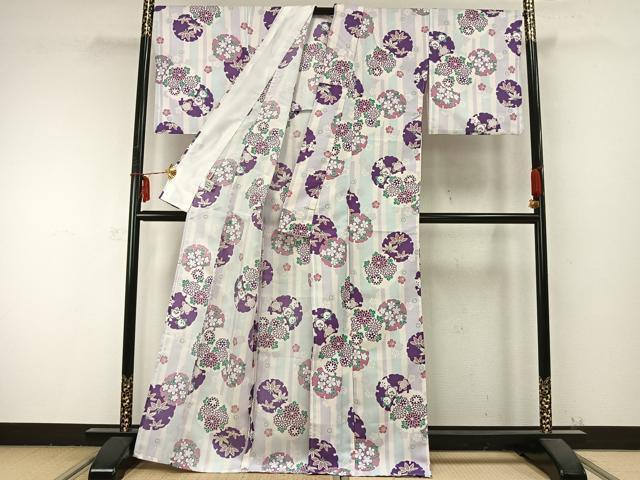 平和屋着物▽ R.KIKUCHIブランド 小紋 単衣 雪輪花文 洗える着物 AABB2424fy