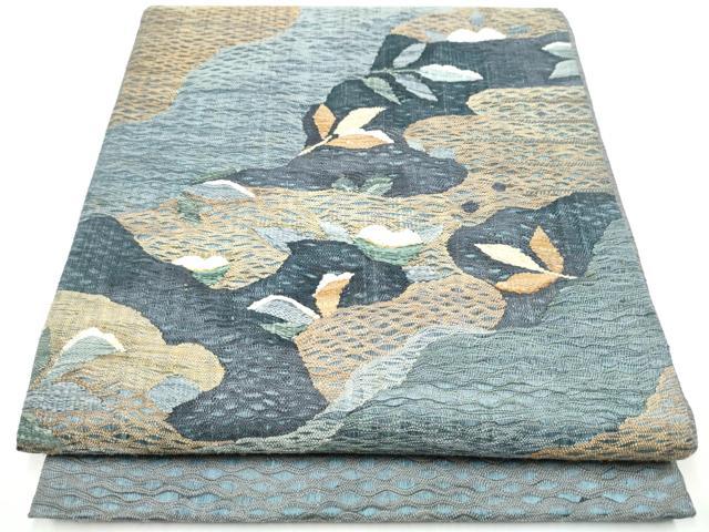 平和屋着物▽スリーシーズン 春夏秋 太鼓柄袋帯 すくい織 道長枝葉文 正絹 逸品 CAAY9758hy
