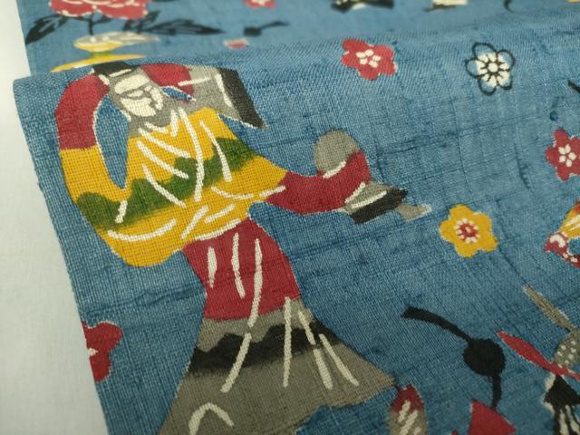 平和屋着物●九寸開き名古屋帯 生紬 型染 祭 舞 正絹 逸品 DAAY1292ps