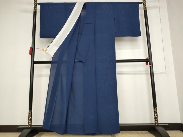 平和屋着物*夏物 色無地 絽 紺色 洗える着物 AABB8678st