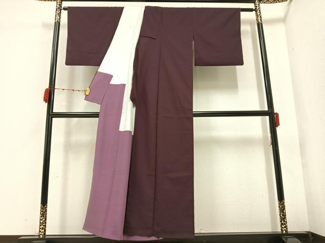 平和屋着物●上質な色無地 菱地紋 濃色 正絹 逸品 AABC0661ph