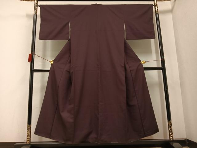 平和屋着物●上質な色無地 菱地紋 濃色 正絹 逸品 AABC0661ph