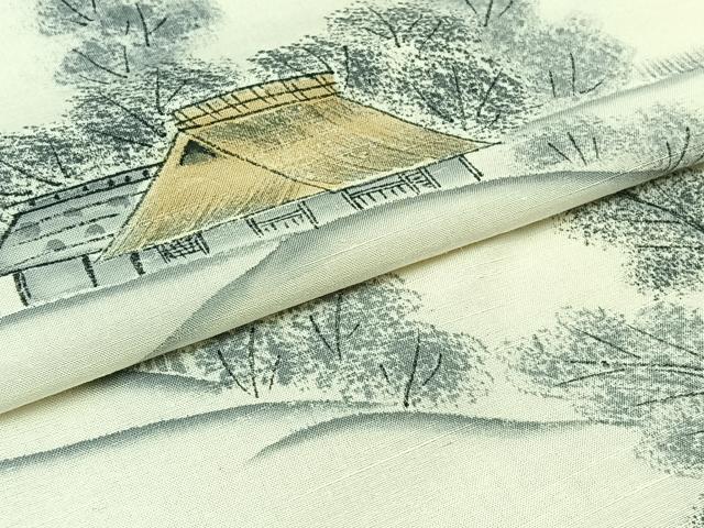 平和屋着物▽訪問着 単衣 作家物 紬地 手描き 風景文 正絹 逸品 AABC1236jh
