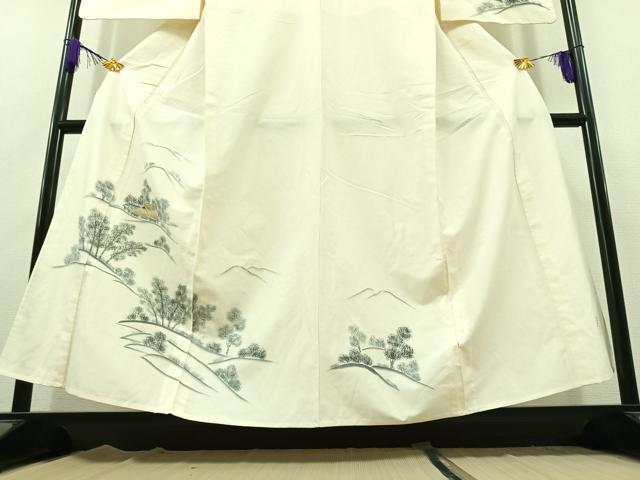 平和屋着物▽訪問着 単衣 作家物 紬地 手描き 風景文 正絹 逸品 AABC1236jh