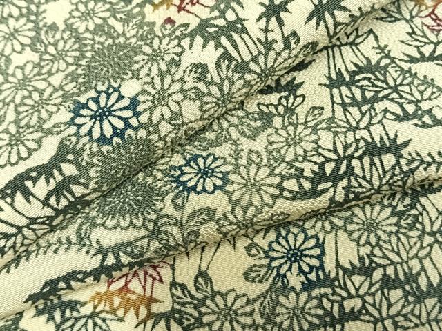 平和屋着物▽上質な小紋 単衣 型染め 草花文 鬼しぼ縮緬 正絹 逸品 未使用 AABC0333fy