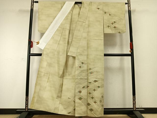 平和屋着物▽訪問着 単衣 紬地 吉祥文 正絹 逸品 AABC0352fy