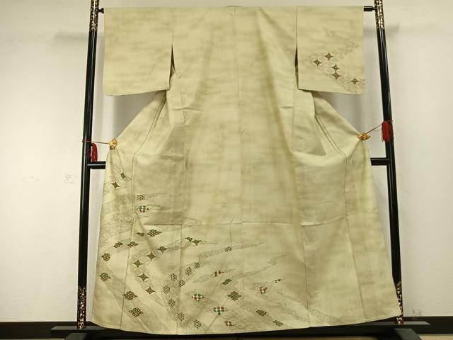 平和屋着物▽訪問着 単衣 紬地 吉祥文 正絹 逸品 AABC0352fy