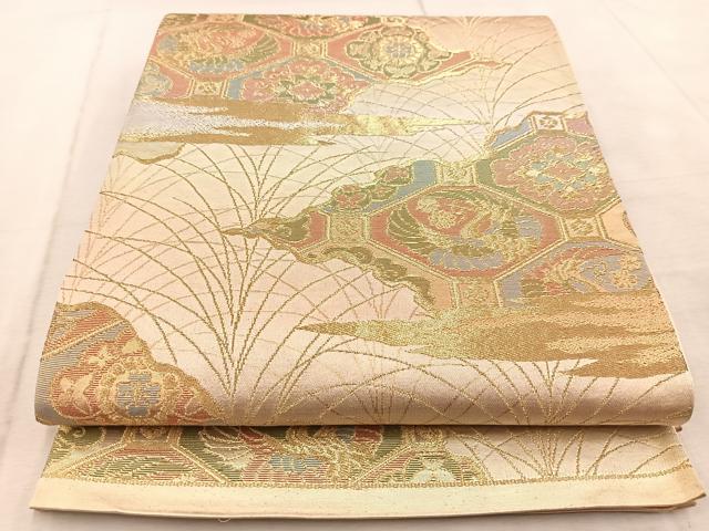平和屋着物◎六通柄袋帯 蜀江動物花文 金銀糸 正絹 逸品 BAAV4496yc