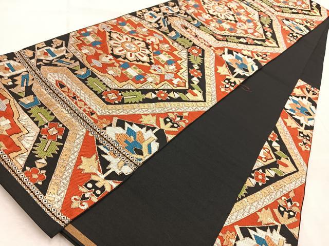 平和屋着物◎六通柄 本袋帯 唐織 幾何学文様 金銀糸 正絹 逸品 BAAV4640yc