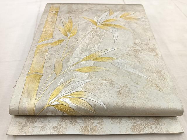 平和屋着物◎太鼓柄袋帯 笹竹文 金銀彩 引箔 正絹 逸品 BAAV4662yc